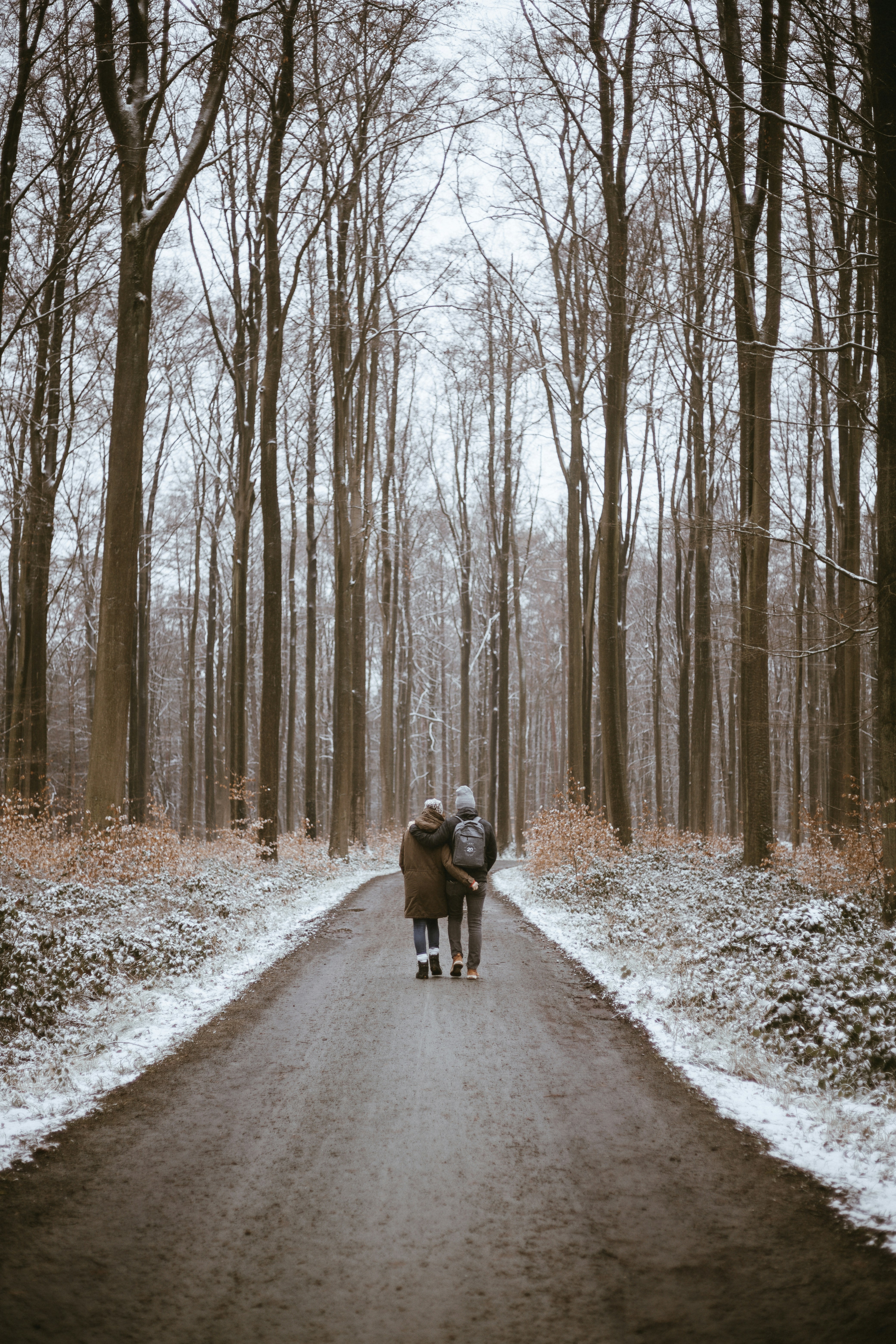 couple walking in forest