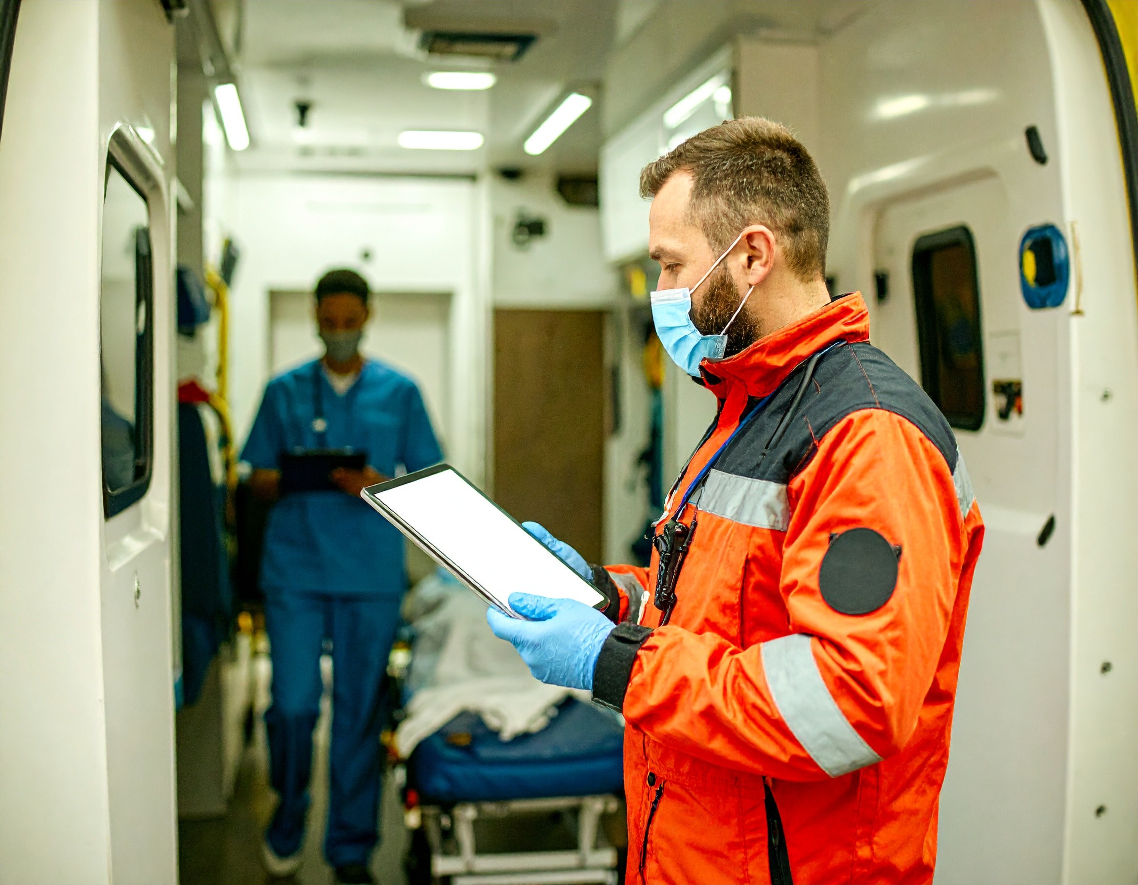 EMS workers exchanging information