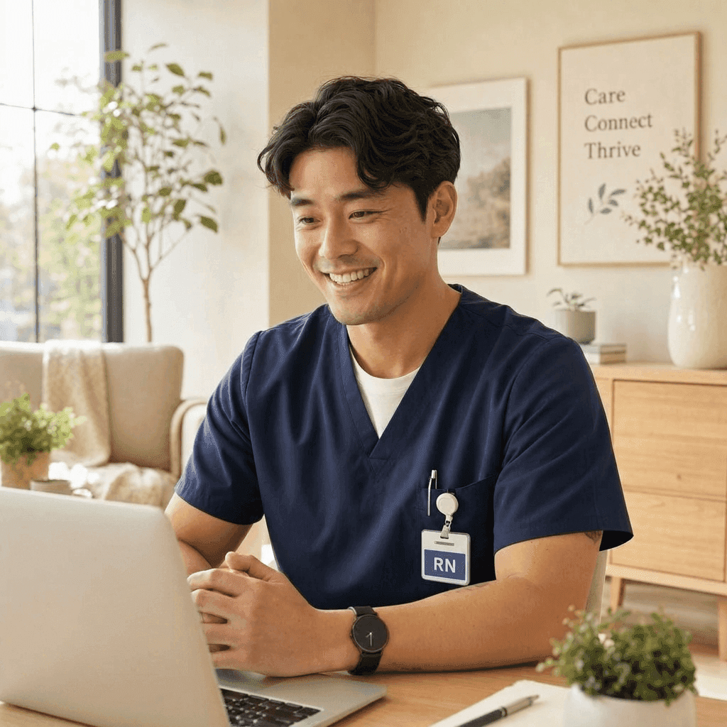 a nurse typing something on his computer