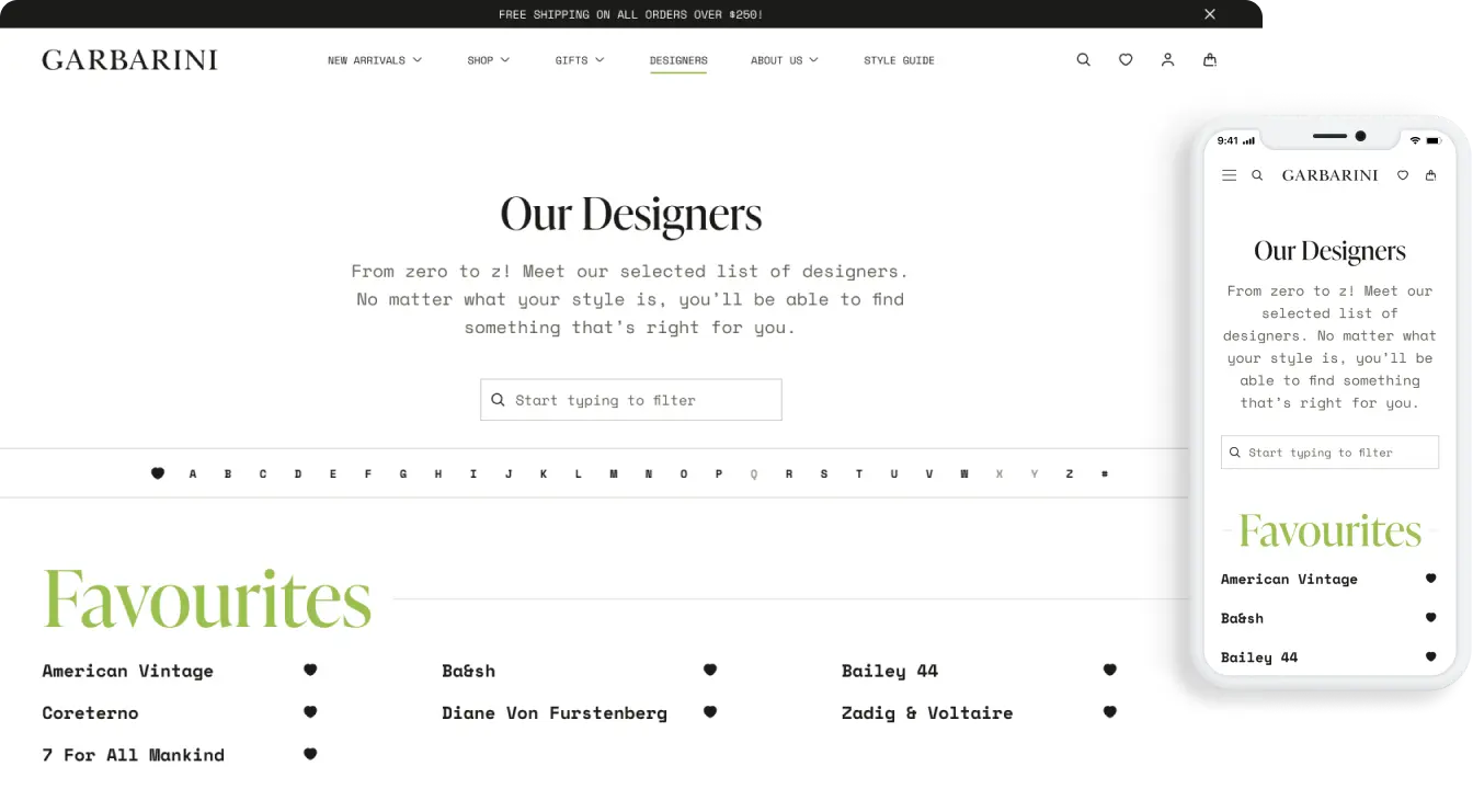 Garbarini website "Our Designers" page.
