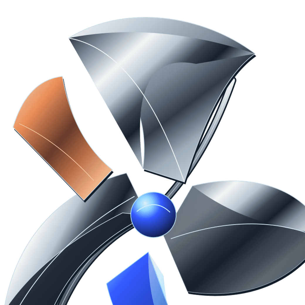Close detail of the folded silver and cobalt surfaces in Folded Satellite