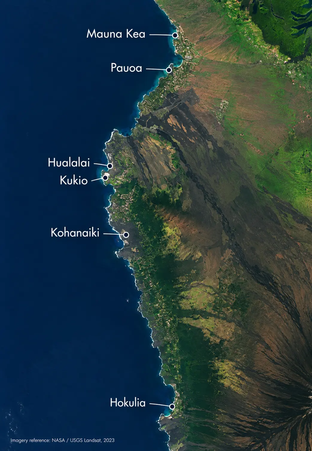 Map of the top luxury residential communities on the west coast of Hawaii Island