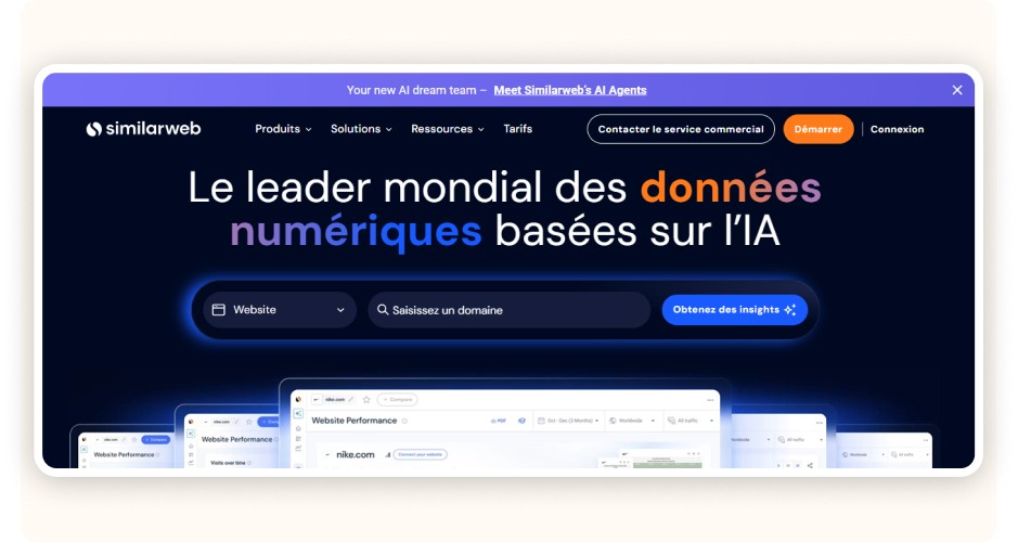 Capture d’écran de la page d’accueil de Similarweb