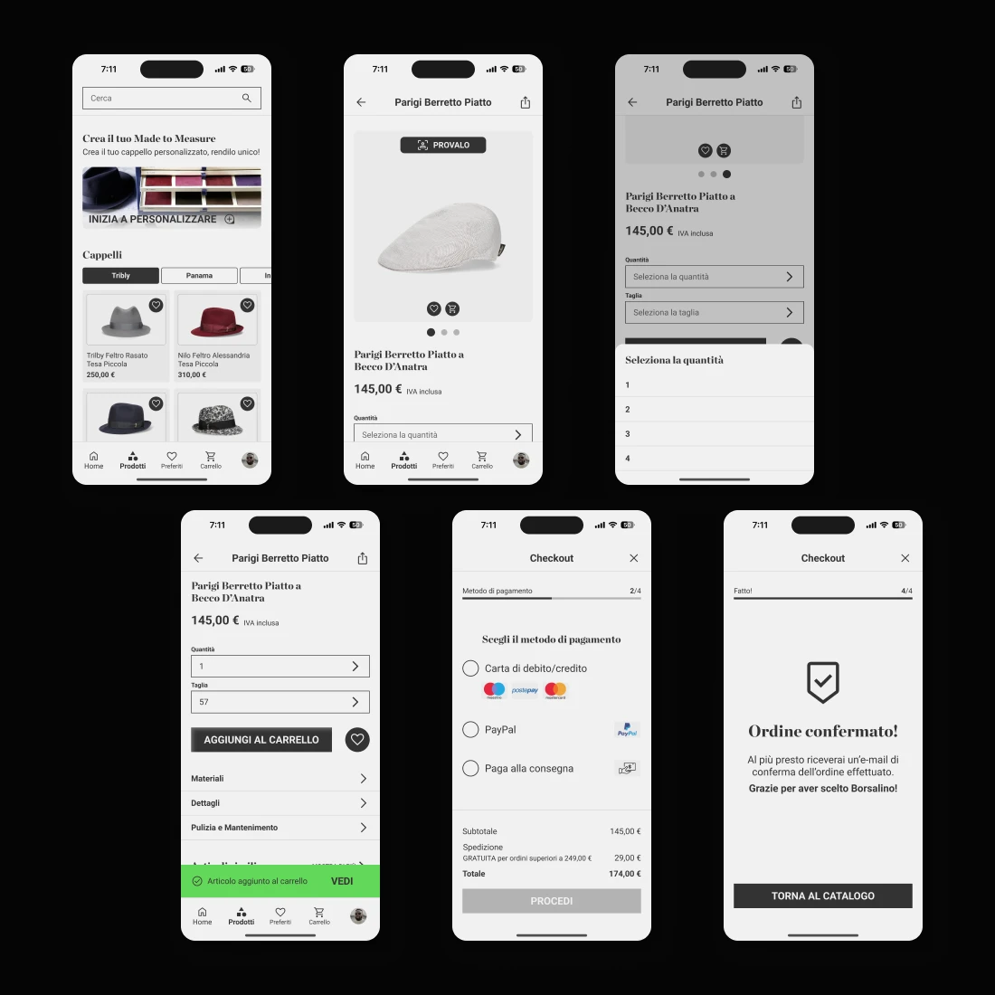Interfacce principali del flusso di checkout