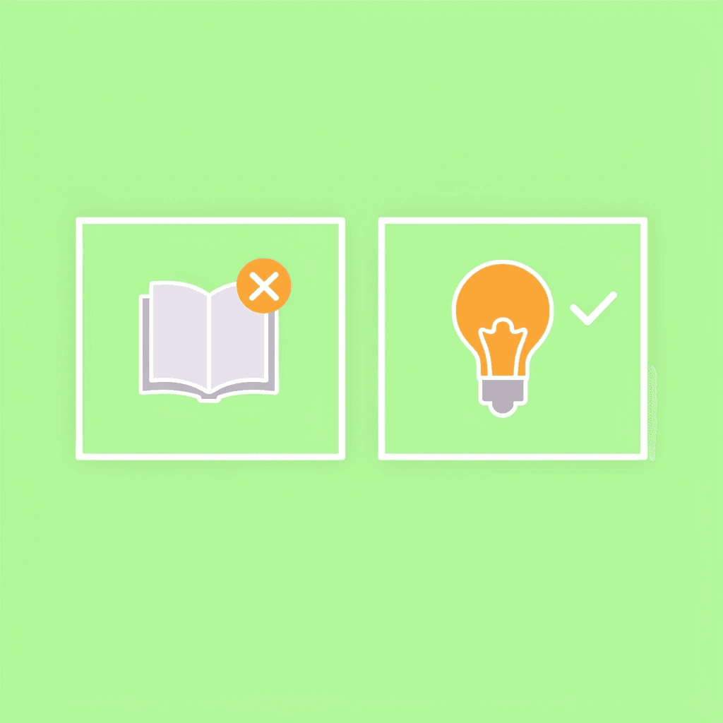 Before: passive reading with book icon; After: active learning with checkmark and brain icon