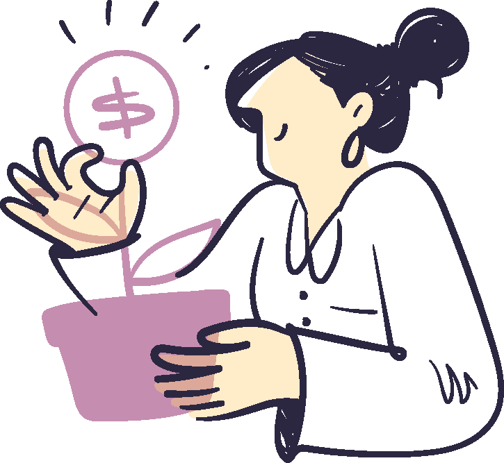 illustration lady holding pot with money