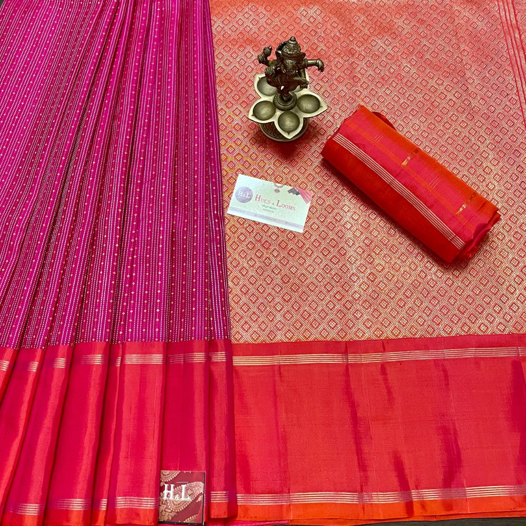 Bright Pink and Orange Kanchivaram Silk Saree