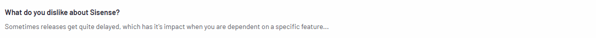 Sisense user review mentioning delayed feature releases