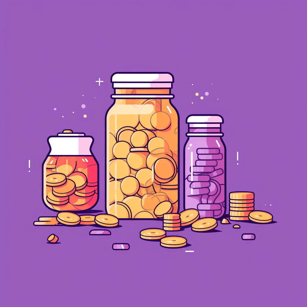 Three abstract jars containing coins.