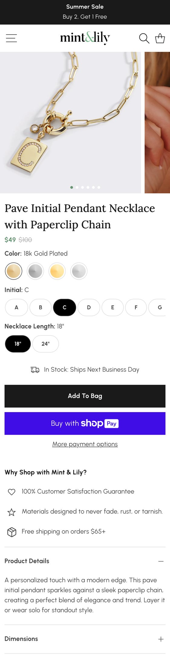 Jewelry product options include: necklace, pendant, chain for Pave Initial Pendant Necklace with Paperclip Chain from Mint & Lily.