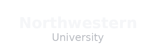 The image shows a light-colored Northwestern University logo on a dark blue background, featuring sleek, modern text highlighting the university's name.