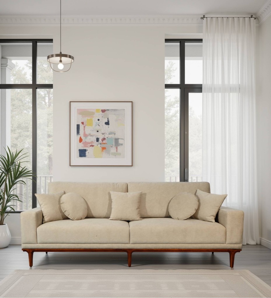Luxury contemporary cane sofa with teal upholstery and wooden frame
