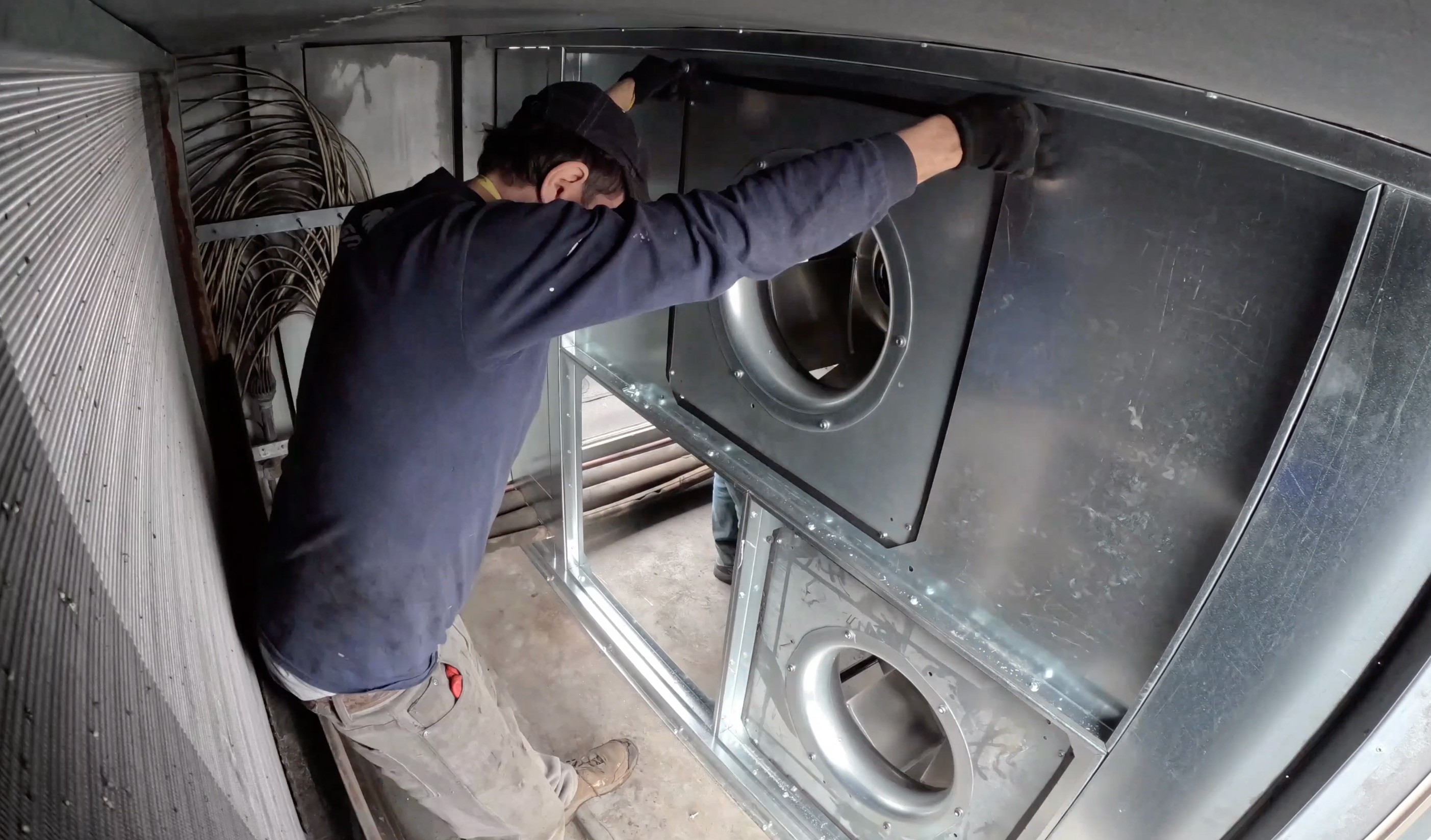 New direct-drive EC motor fan array installed by GRR Cooling Experts during an emergency HVAC retrofit in a critical NYC healthcare environment