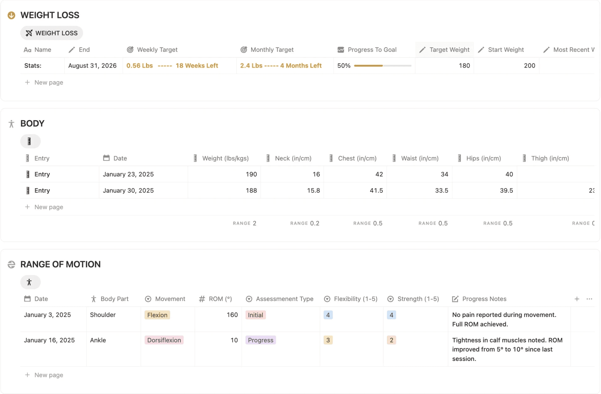 personal trainer client health tracker template