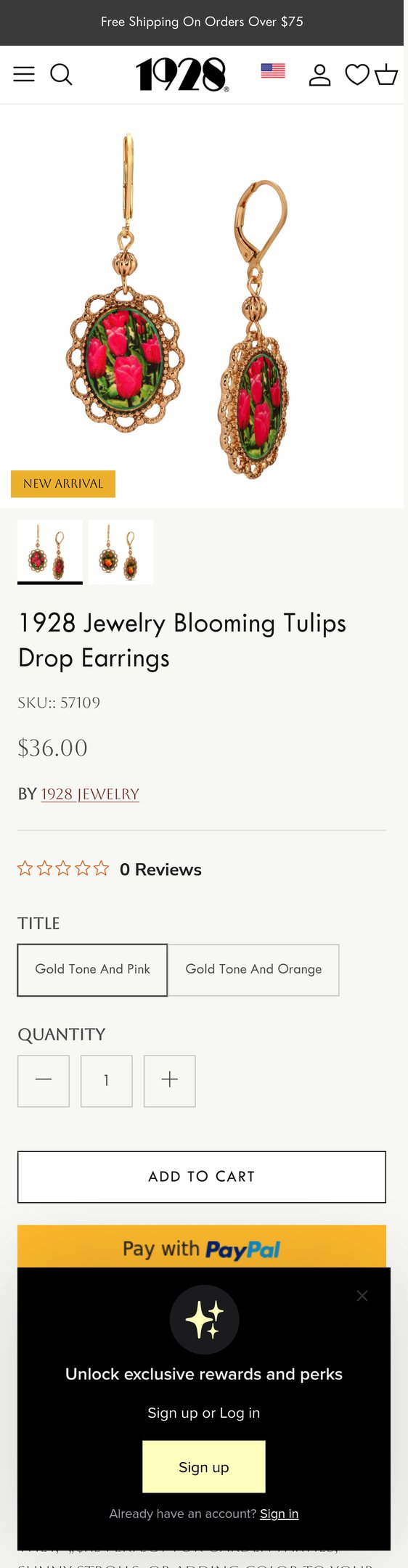 Jewelry product options include: earring for 1928 Jewelry Blooming Tulips Drop Earrings from 1928 Jewelry.