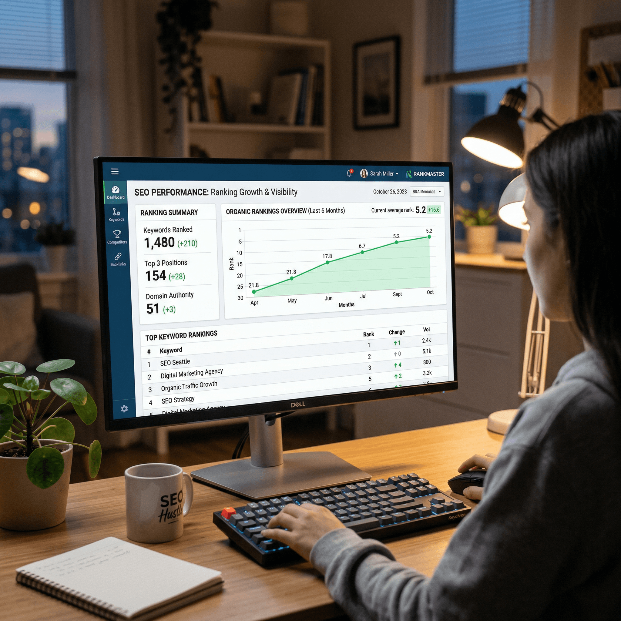 SEO performance chart displayed on a computer screen for local SEO services in Halton Hills and Ontario