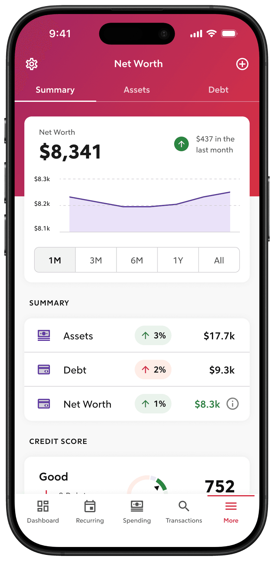 Phone of the Net Worth tab in Rocket Money