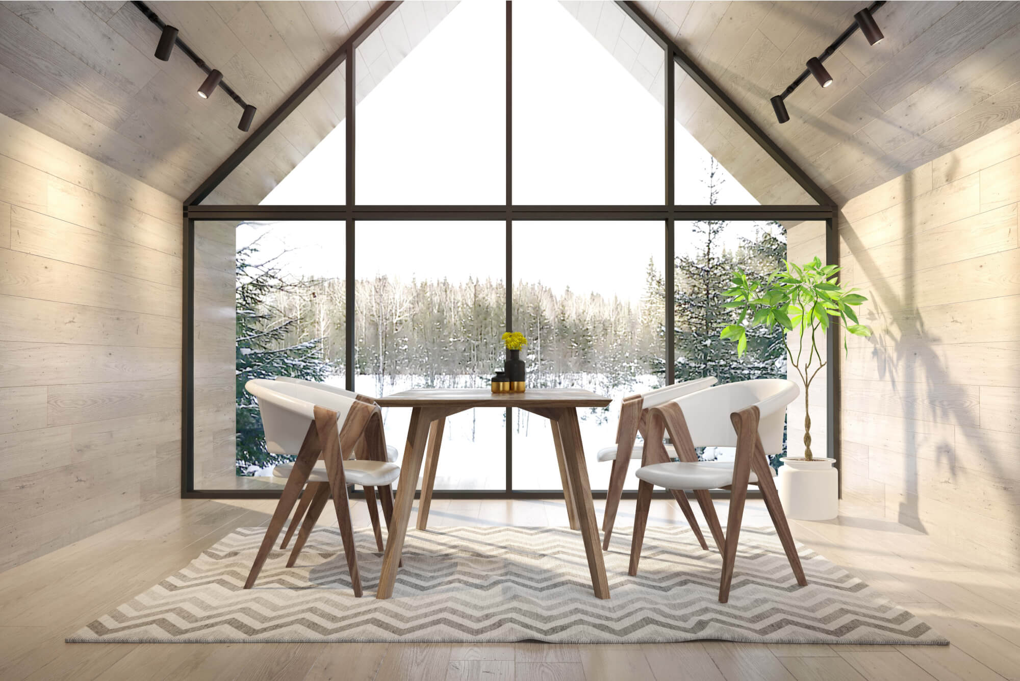 image of a house cabin living room dining table