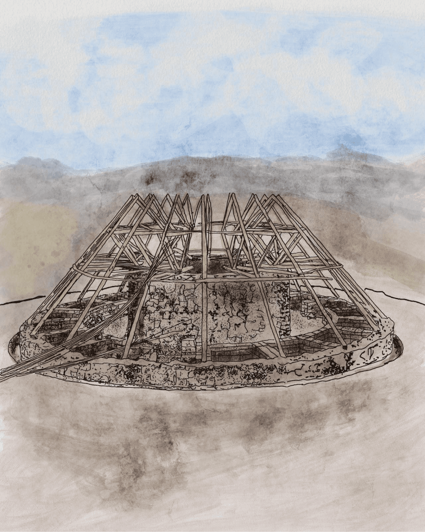 A drawing of a structure in a desert
AI-generated content may be incorrect.