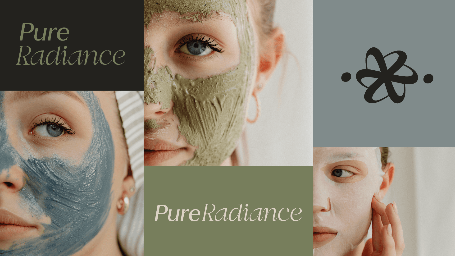 Collage of facial treatments featuring a person with a green mask, alongside text and decorative elements.