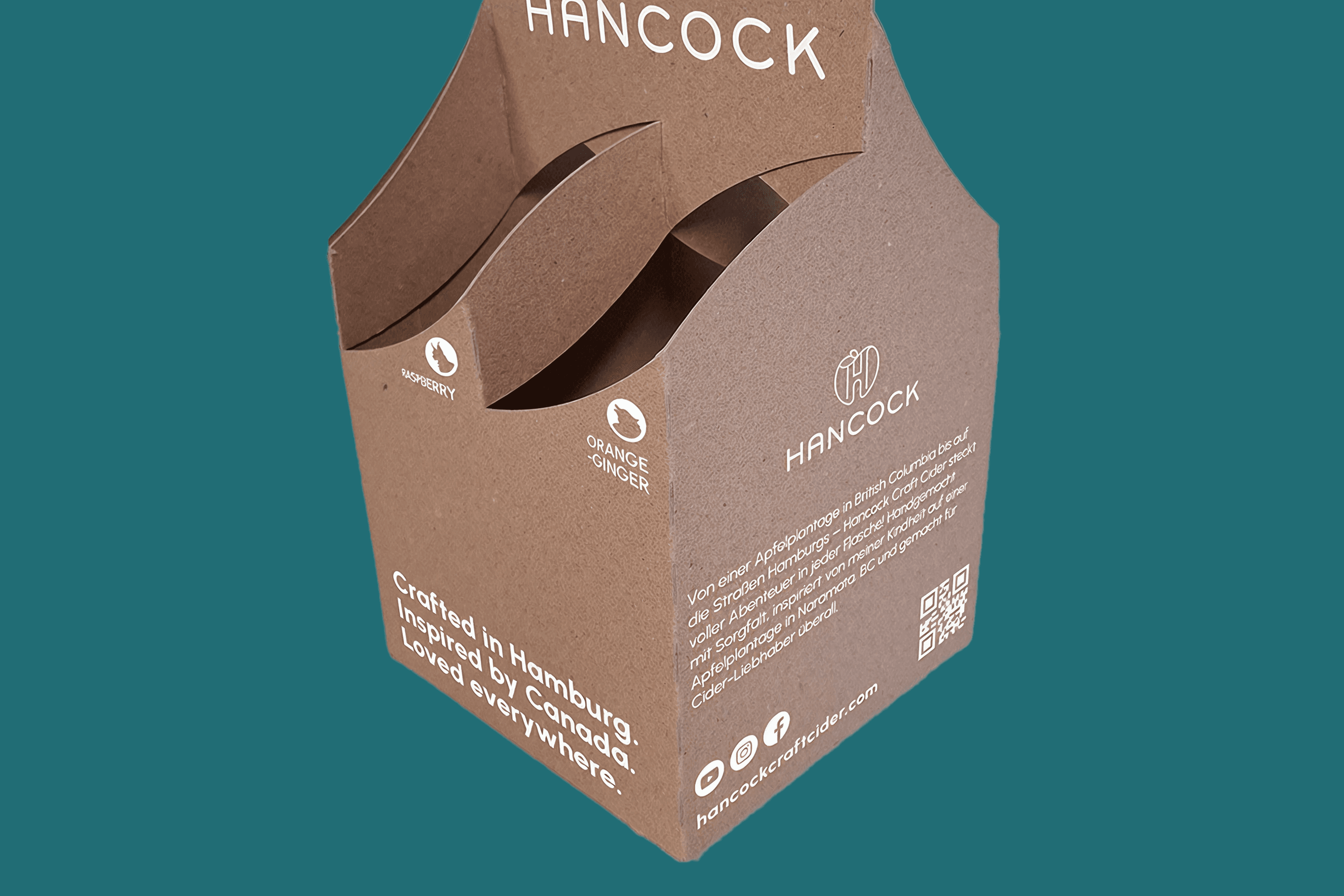 Hancock cider packaging with Raspberry and Orange Ginger labels.