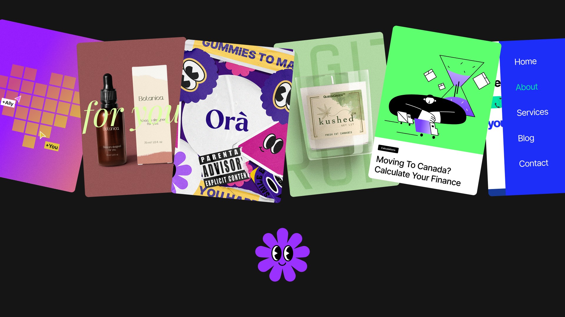 A collection of colorful website designs and branding created for Let’s Ally