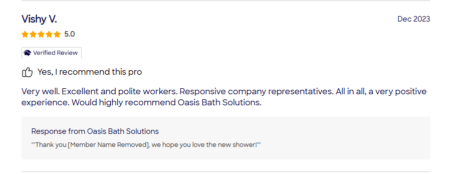 Five star review from customer noting our excellent customer service and a high recommendation