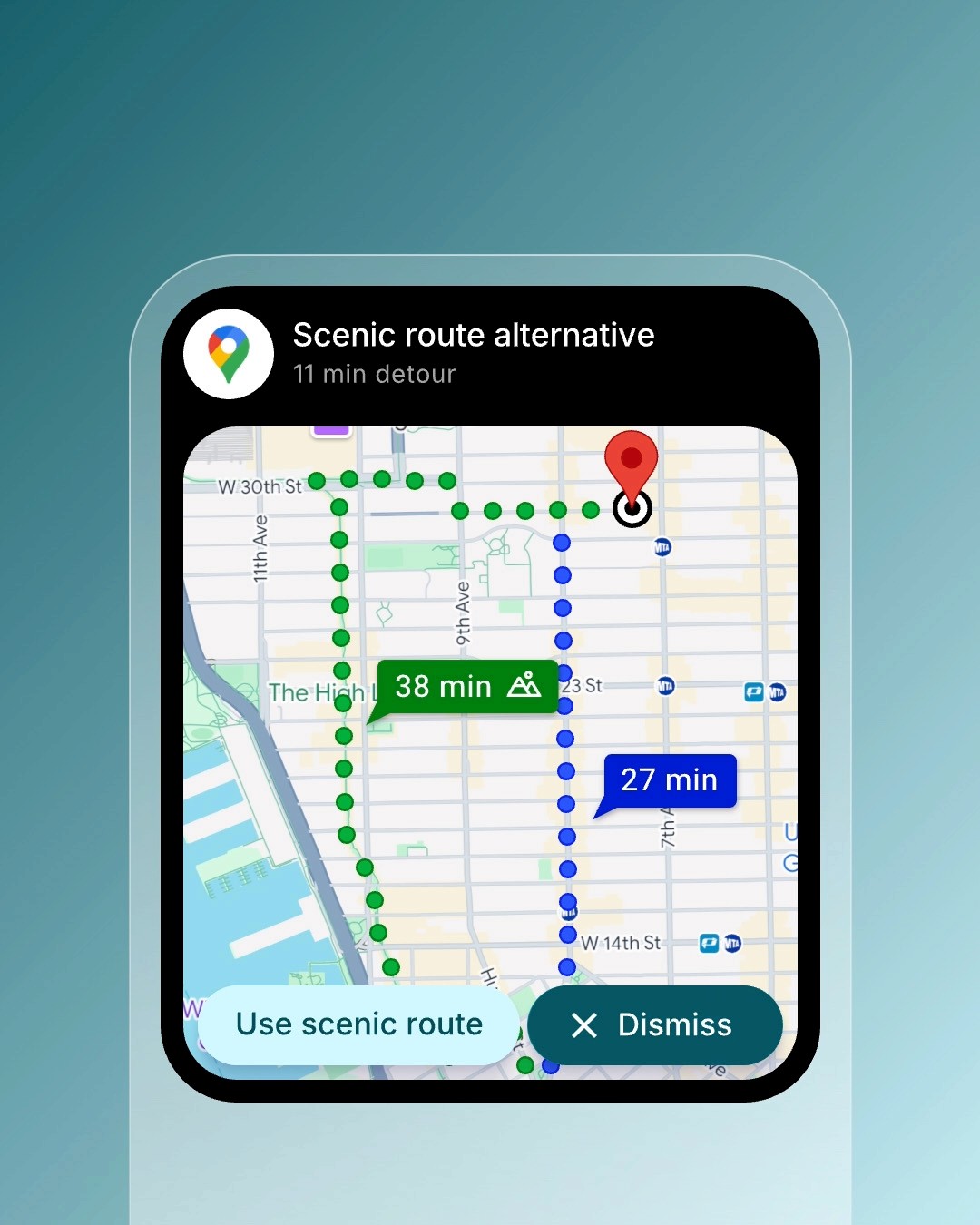 Google Scenic Route Apple Dynamic Island Interaction animation design