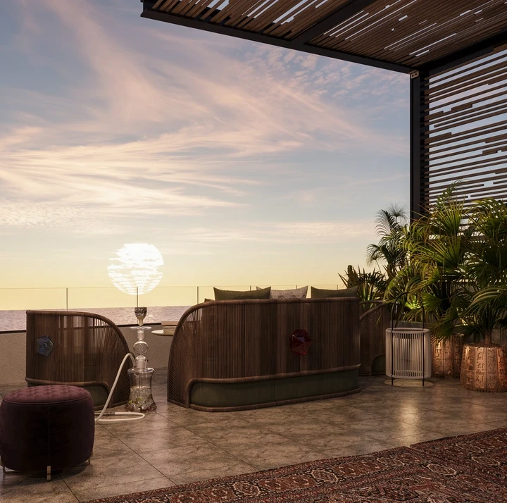 A bedroom with a view of the forest
