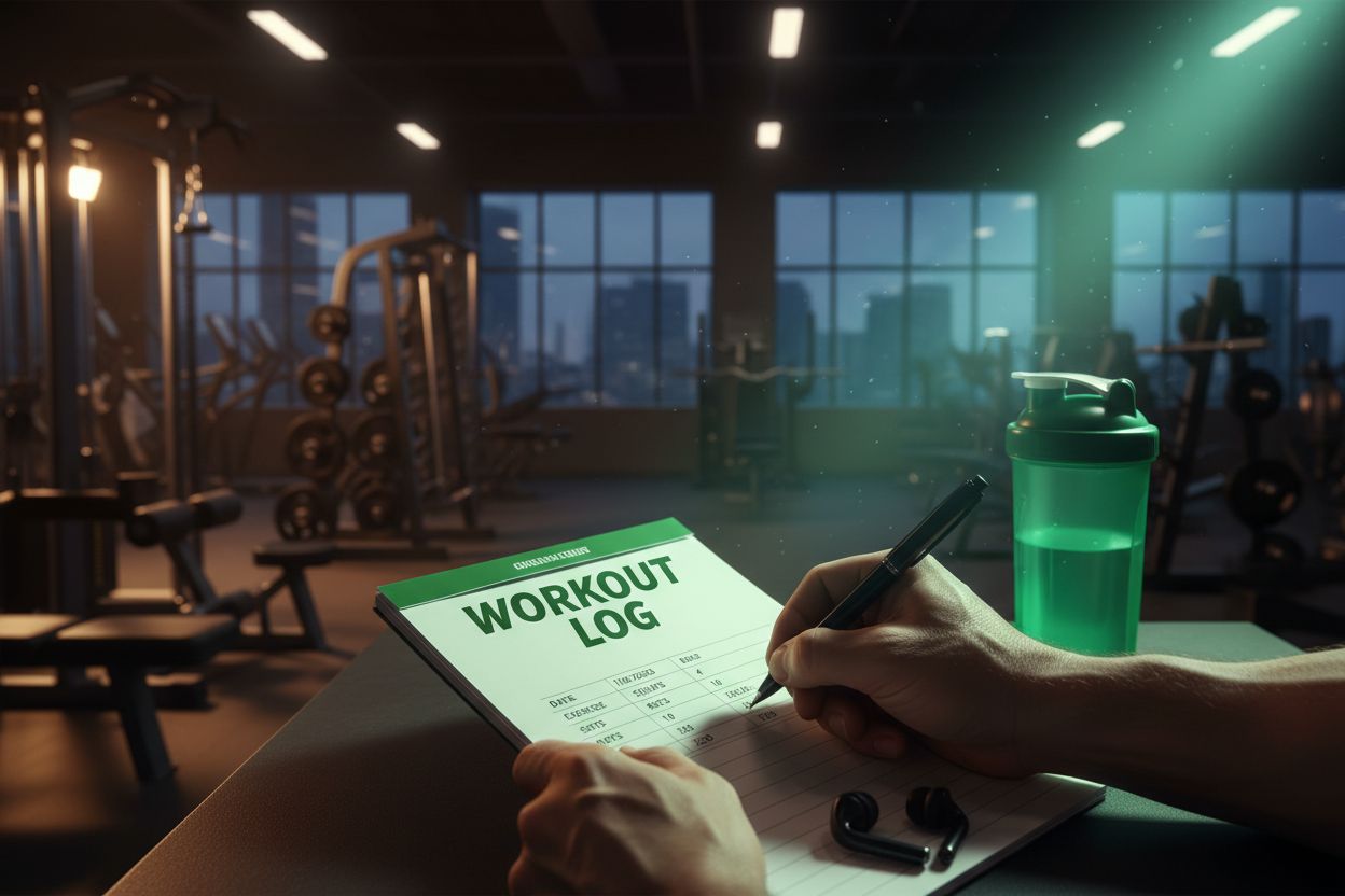 Writing on a workout log at the gym