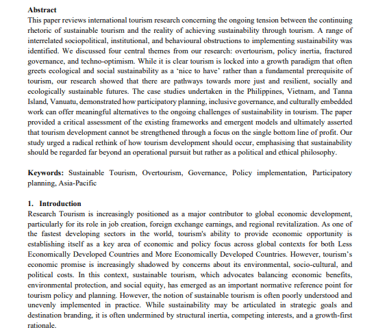 RISE Research student's research paper on sustainable developement and tourism at columbia junior science journal