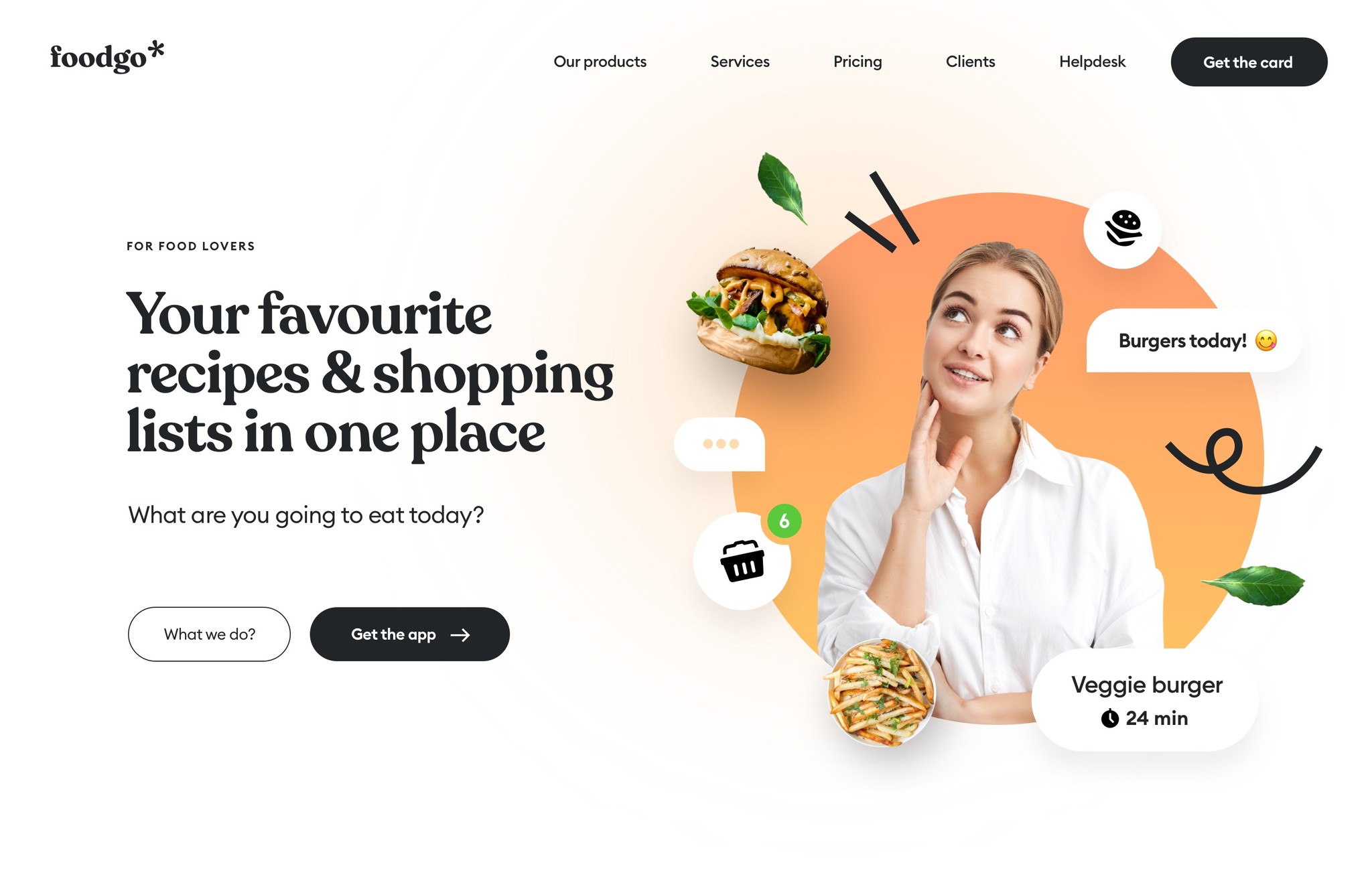 A website design for Foodgo, a recipe and shopping list app