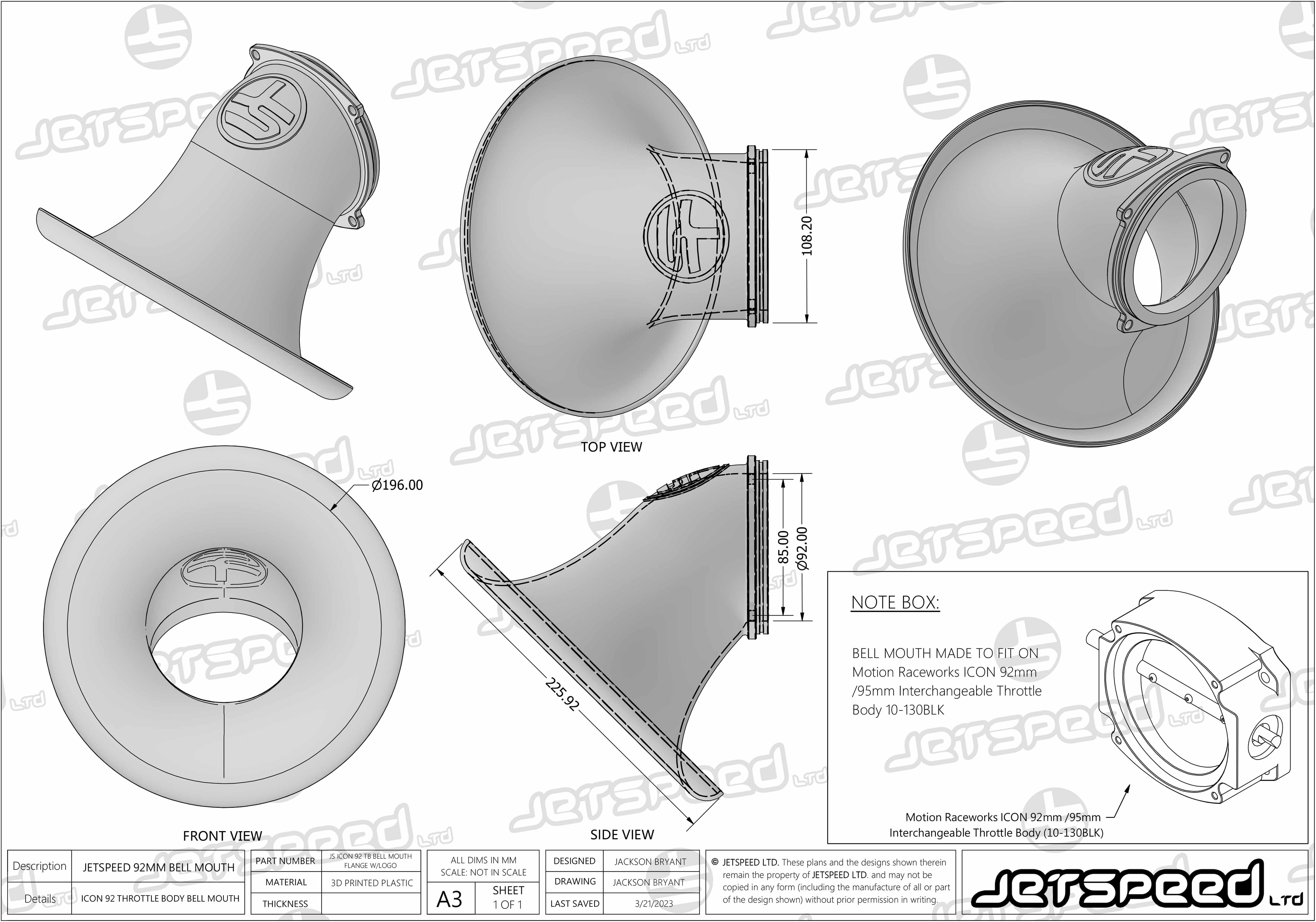 JETSPEED 92MM RACE BELL MOUTHDESIGNusing optimal formulas of turbine engines