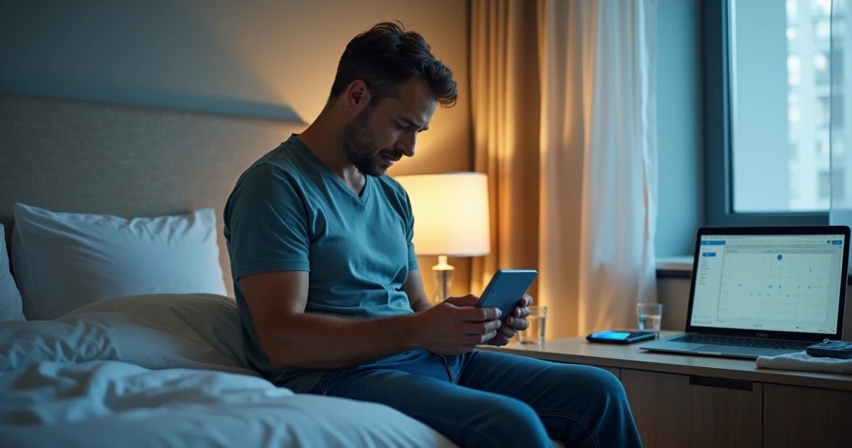 Homem sentado em ambiente reservado segurando embalagem de remédios, expressão preocupada