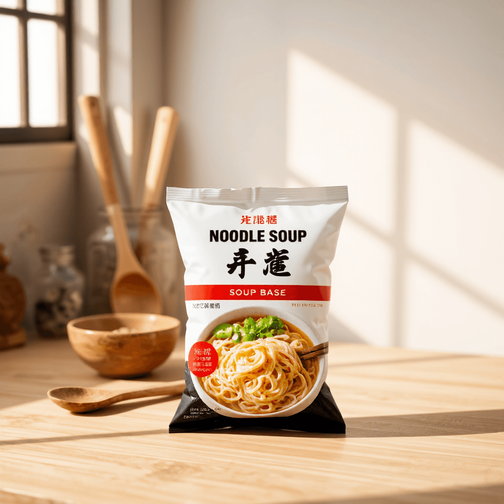 product photography of a packet of noodle soup base