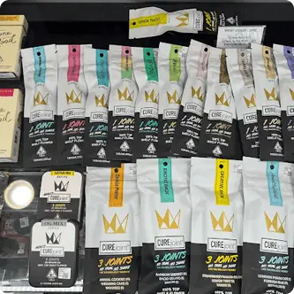 A variety of marjiuana joints products from Exotix Weed dispensary in California