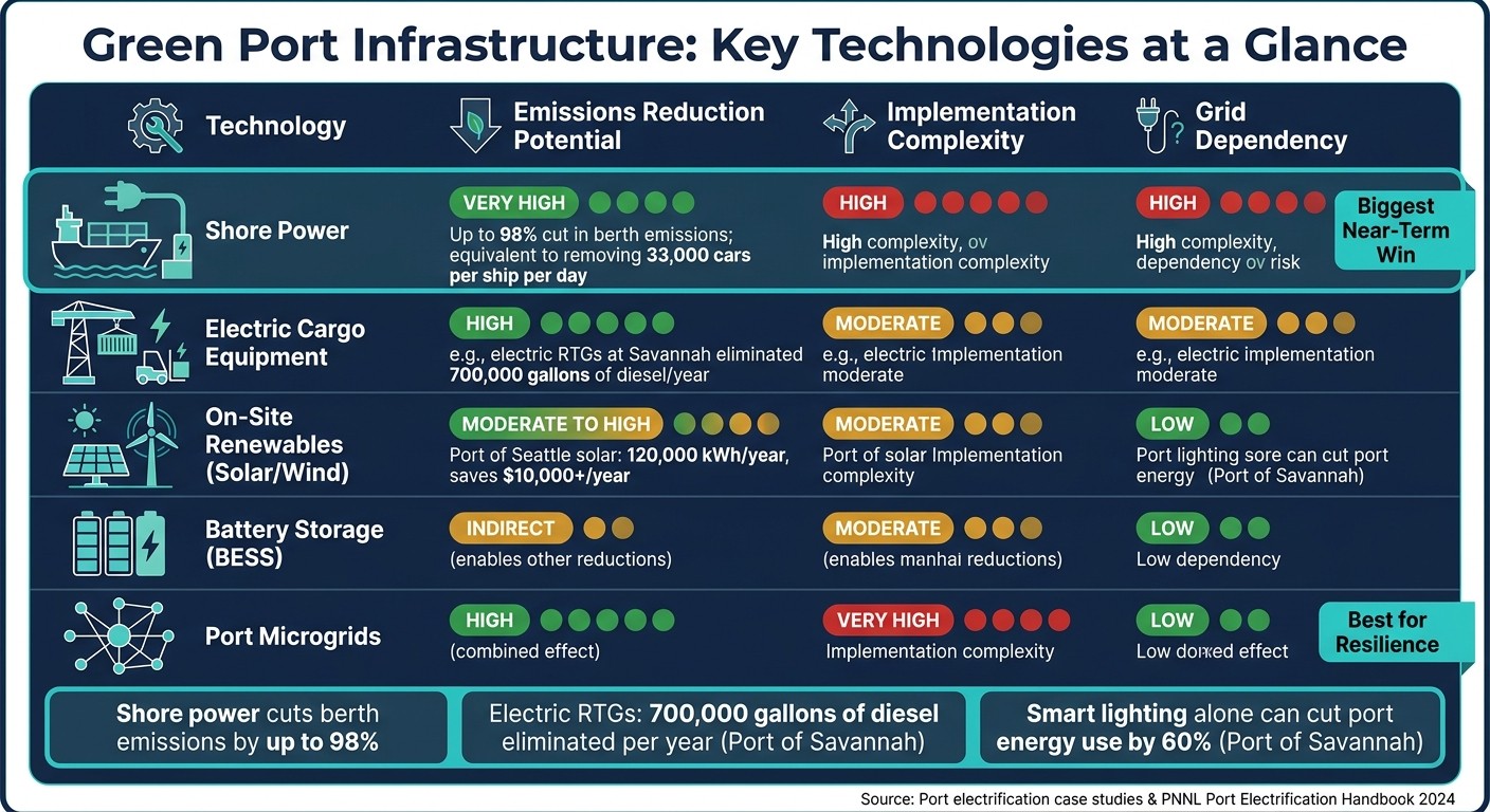 Green Port Infrastructure: Key Technologies, Emissions Impact & Complexity
