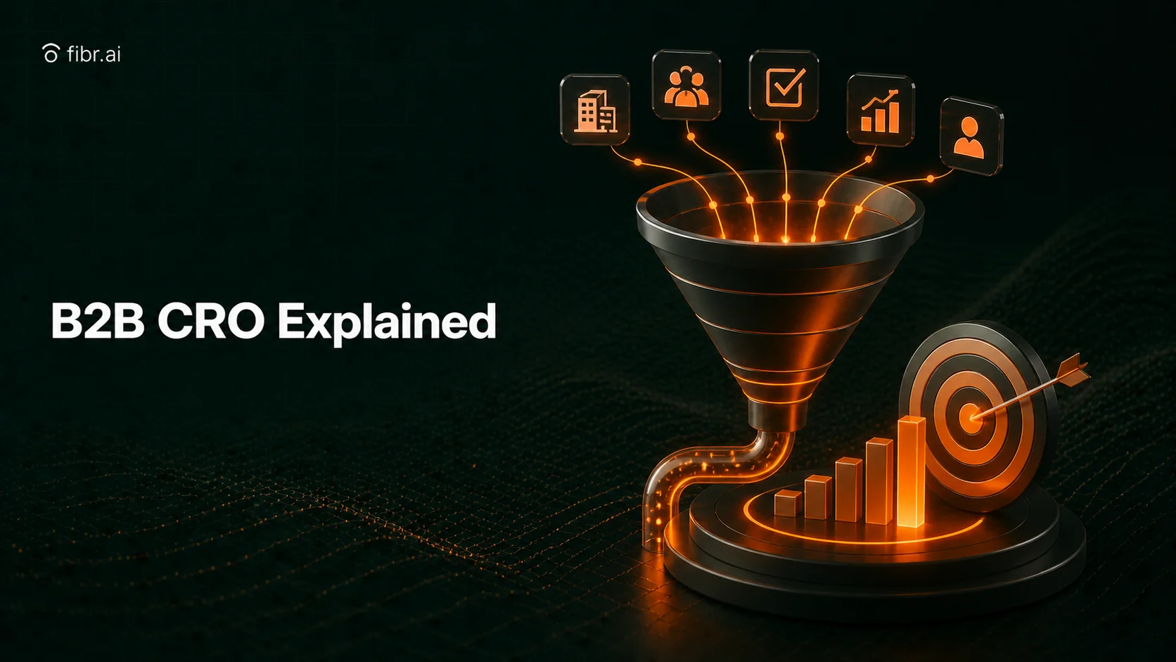 B2B CRO visualization showing business audiences and data signals flowing through an optimized conversion system, resulting in targeted engagement and improved conversion performance
