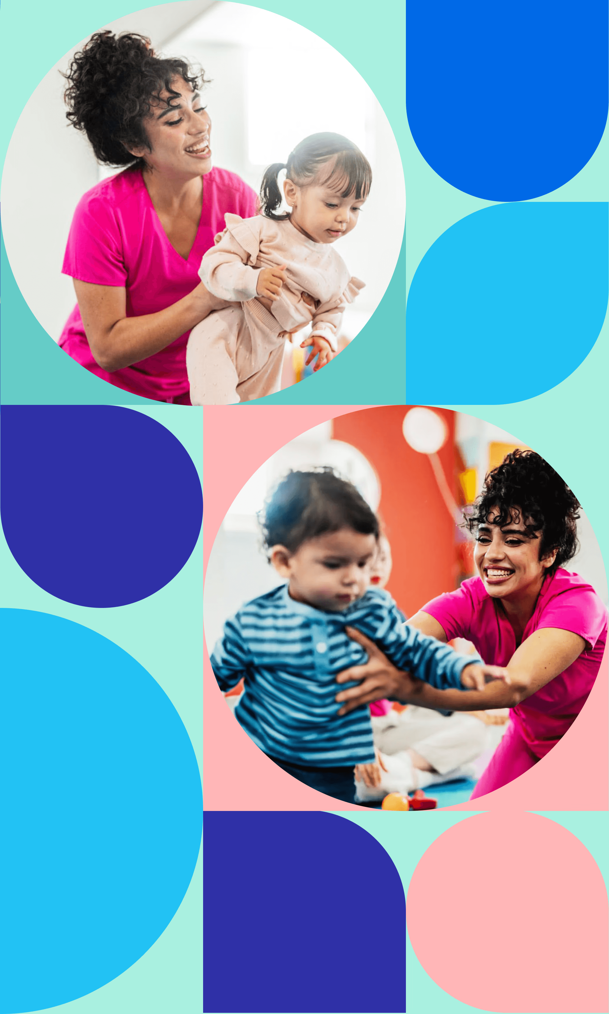 Cuidadora jugando con un bebé en brazos