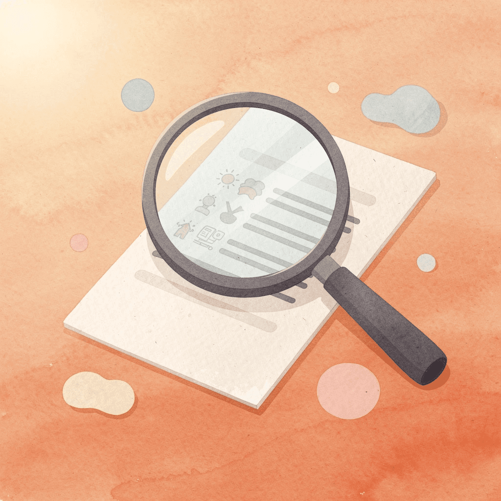 Magnifying glass examining strategy elements representing SEO validation