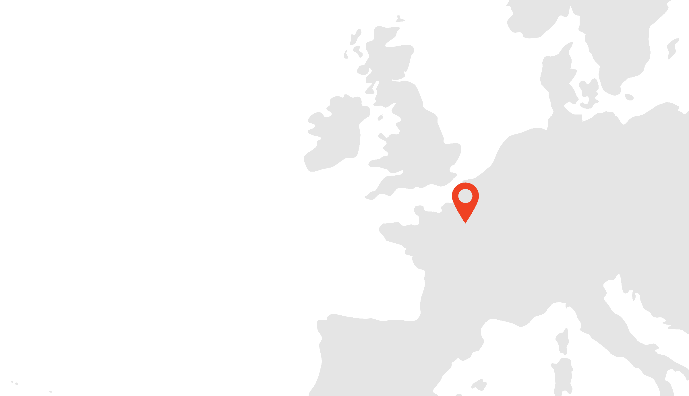 World map pointing at Paris, France