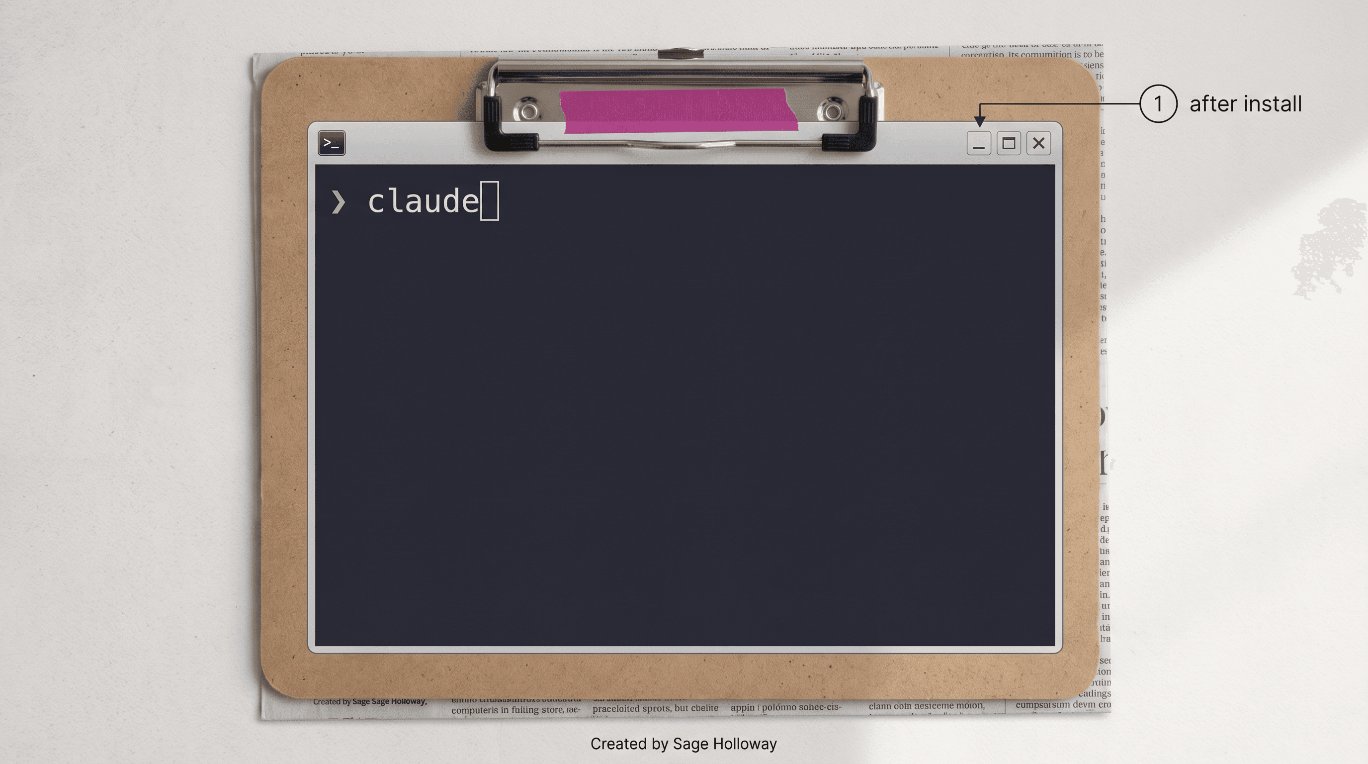Terminal prompt showing the claude startup command after install