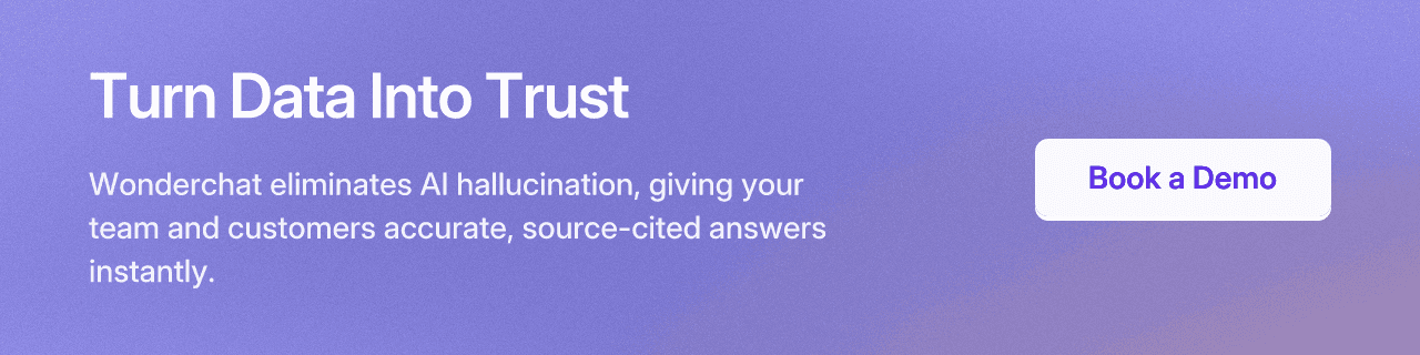Turn Data Into Trust. Wonderchat eliminates AI hallucination, giving your team and customers accurate, source-cited answers instantly. Book a Demo