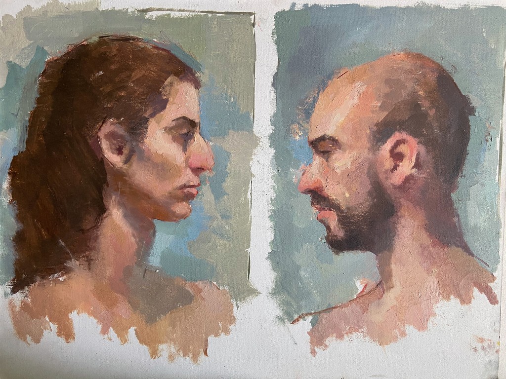 Apunte del natural Anais y Juanfer (2022) Óleo sobre lienzo encolado a tabla  30 x 40 cm