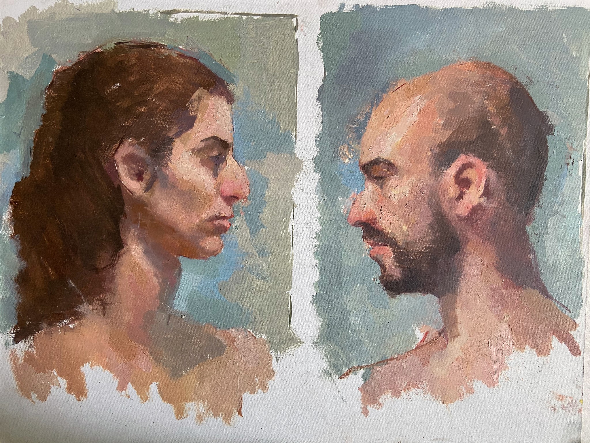 Apunte del natural Anais y Juanfer (2022) Óleo sobre lienzo encolado a tabla  30 x 40 cm