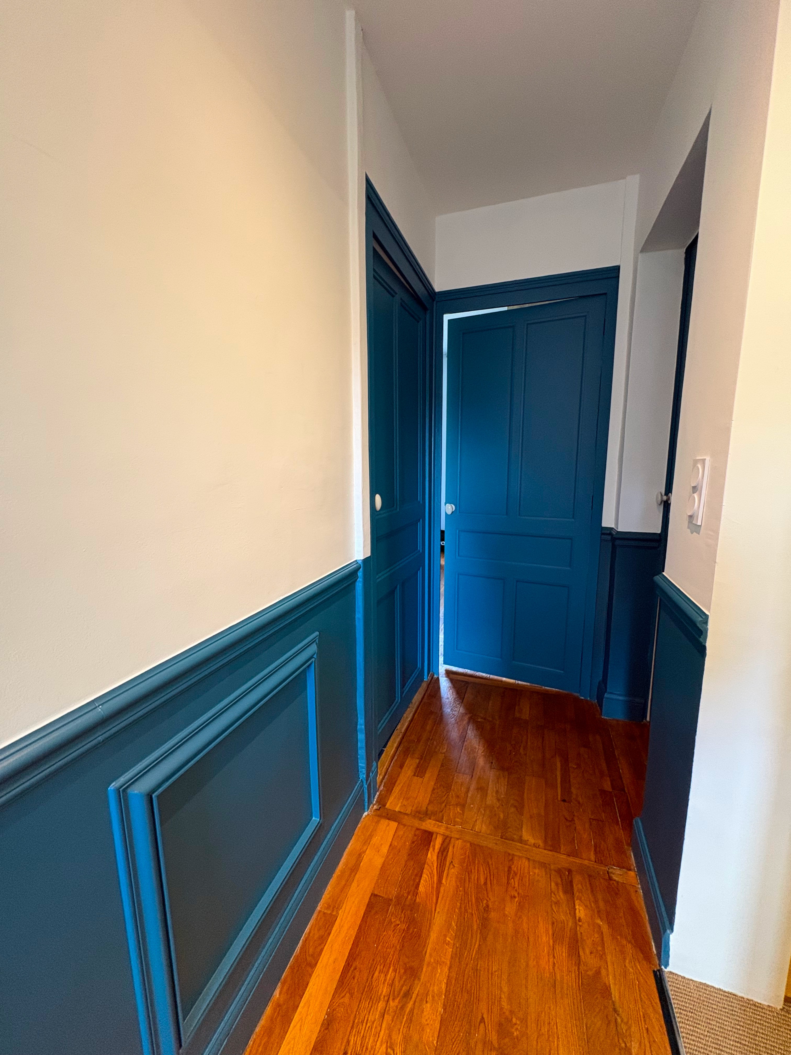 Ouvrier professionnel en train de peindre un mur de salon moderne à Chenôve