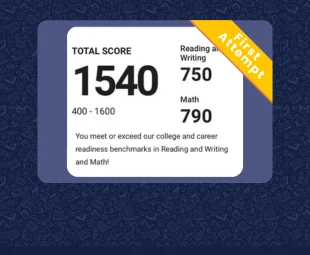 Student SAT score: 1540 on first attempt