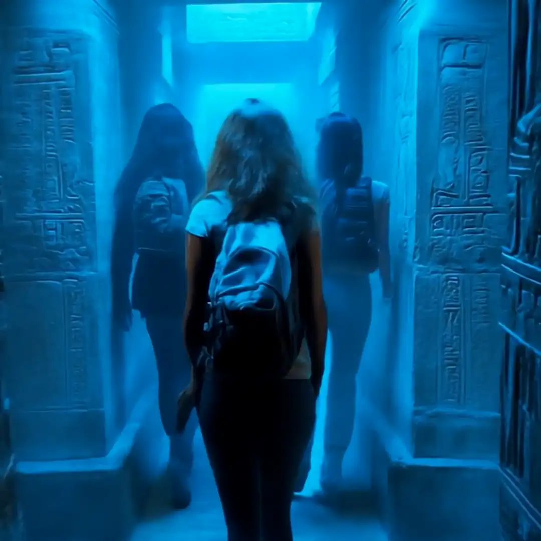 de jonge toeristen verkennen de piramide