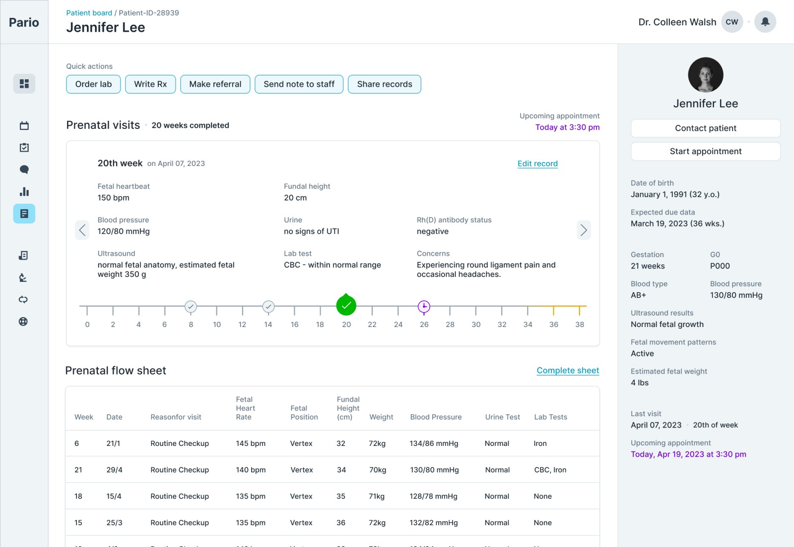 ParioHealth web app design. A healthcare system for pregnant women