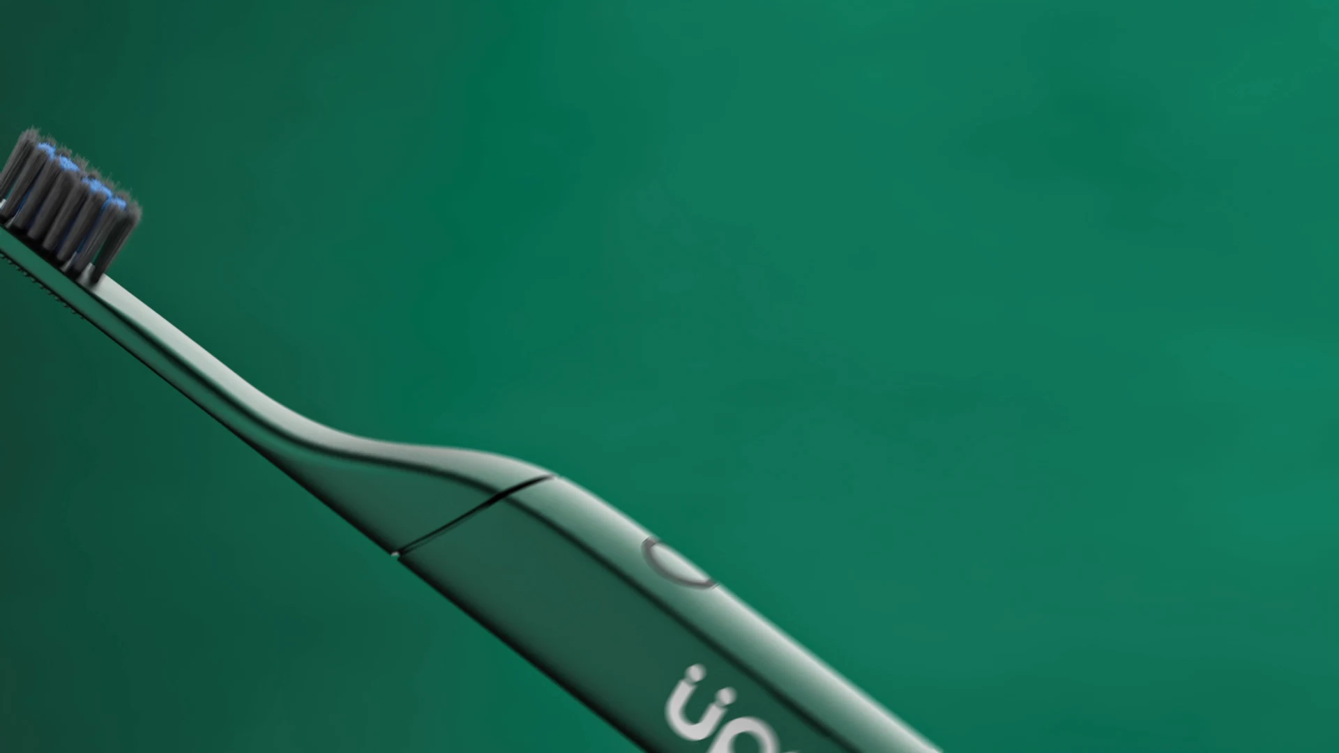 Green toothbrush surface and brush-head detail